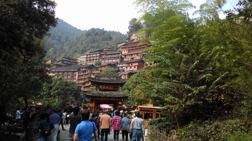 typical Miao's houses build along the hill sided to preserve the more level ground for agriculture.